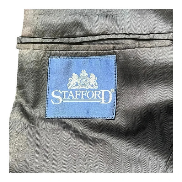Stafford 100% Worsted Wool Sport Coat Suit Jacket Black Men Size 42XT - Picture 4 of 8